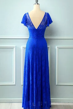 Vestido de renda longa da Marinha