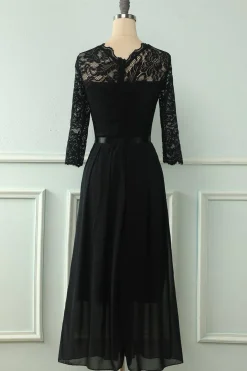 Vestido de renda traseira com mangas compridas