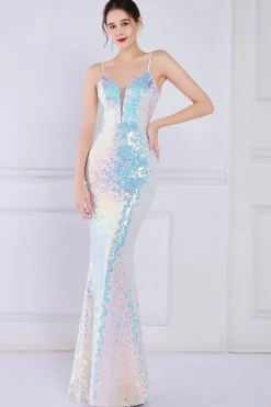 Vestido de sereia branca branca o seuiqned vestido de baile de sereia
