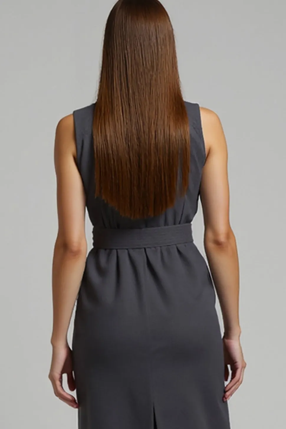 Vestido de trabalho cinza escuro Bodycon Midi com cinto