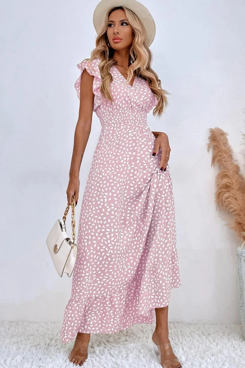 Vestido de Verã Longo Rio Khaki Linha-A Mangas Curtas