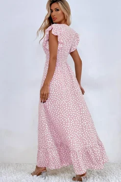 Vestido de Verã Longo Rio Khaki Linha-A Mangas Curtas