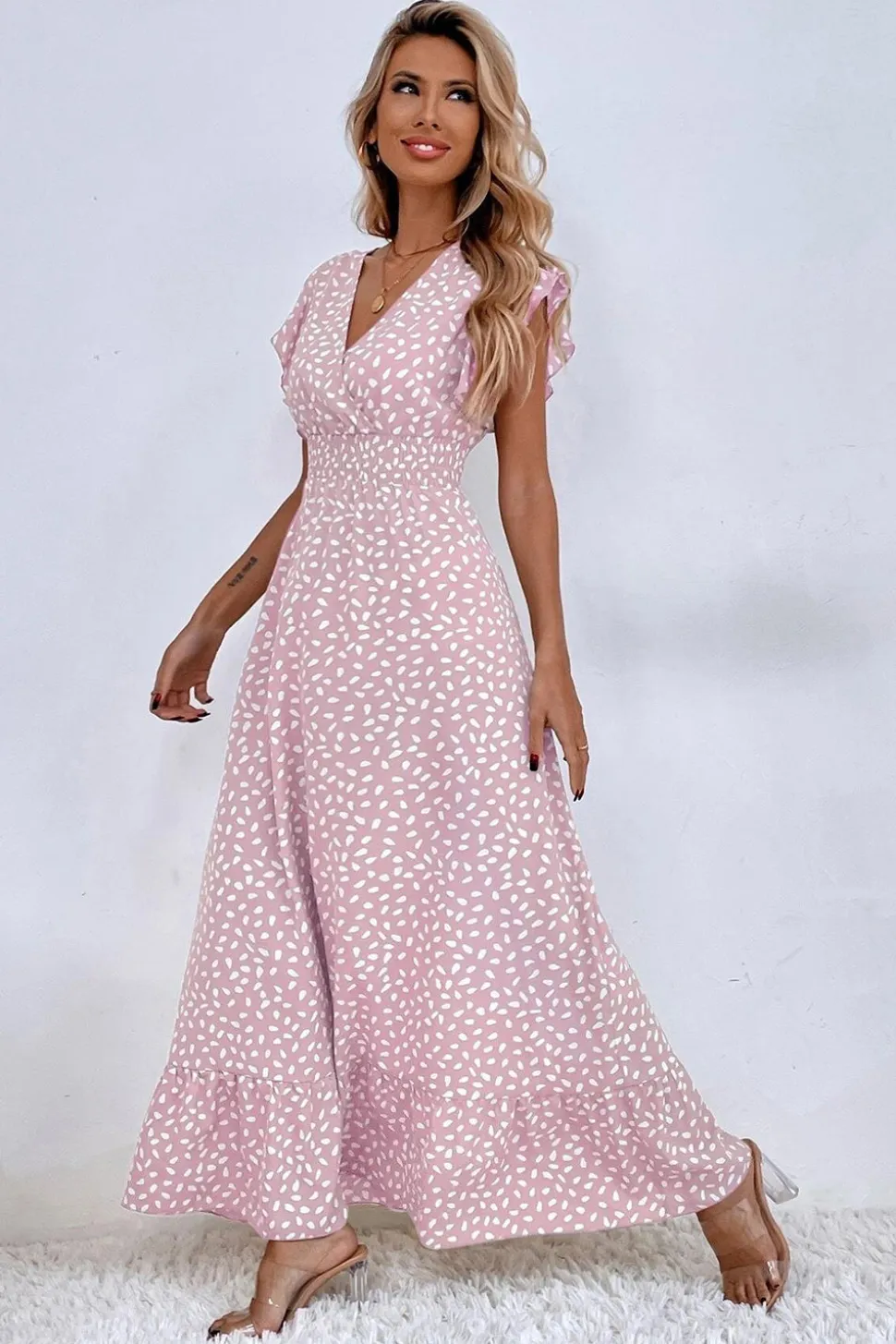 Vestido de Verã Longo Rio Khaki Linha-A Mangas Curtas
