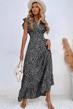 Vestido de Verã Longo Rio Khaki Linha-A Mangas Curtas