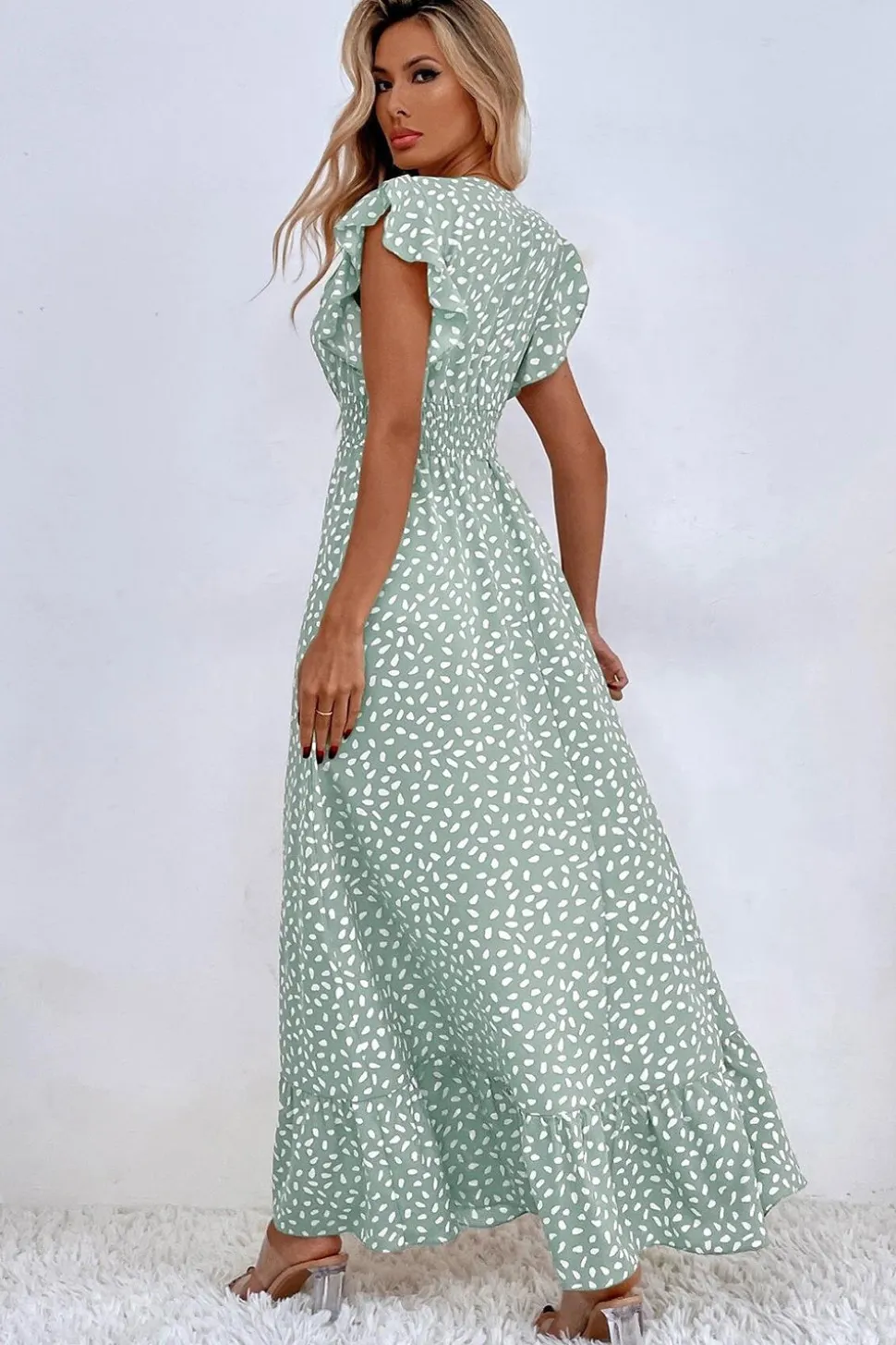 Vestido de Verã Longo Rio Khaki Linha-A Mangas Curtas