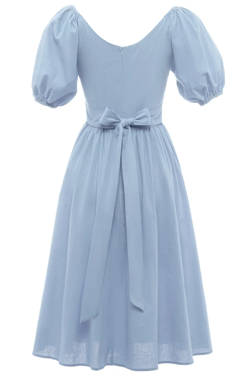 Vestido de verão azul de pescoço quadrado de estilo retro quadrado