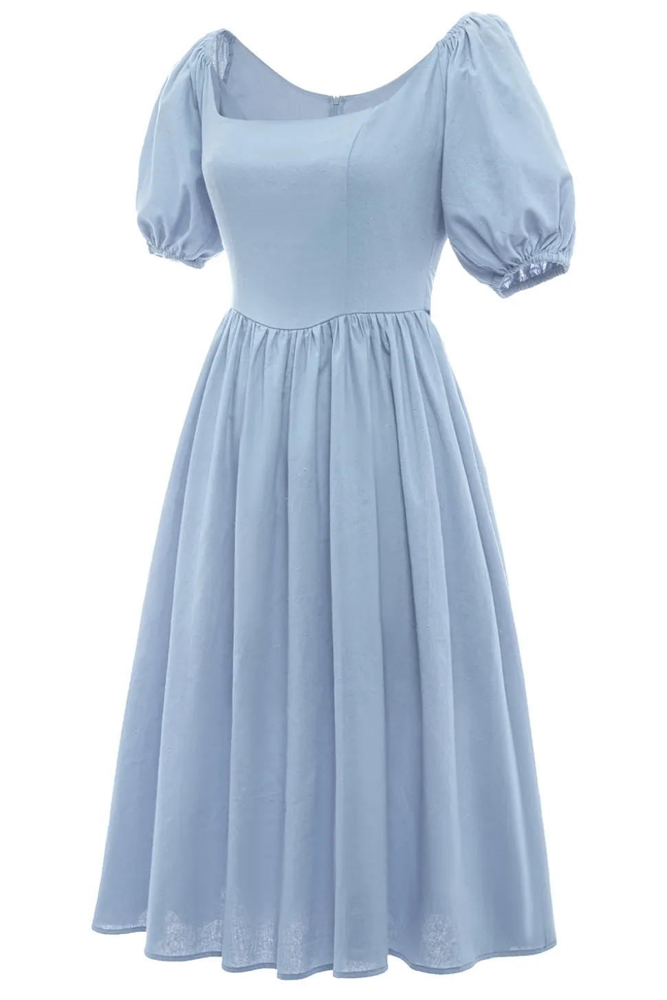 Vestido de verão azul de pescoço quadrado de estilo retro quadrado