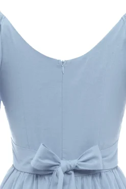 Vestido de verão azul de pescoço quadrado de estilo retro quadrado