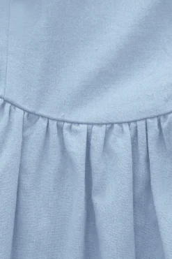 Vestido de verão azul de pescoço quadrado de estilo retro quadrado