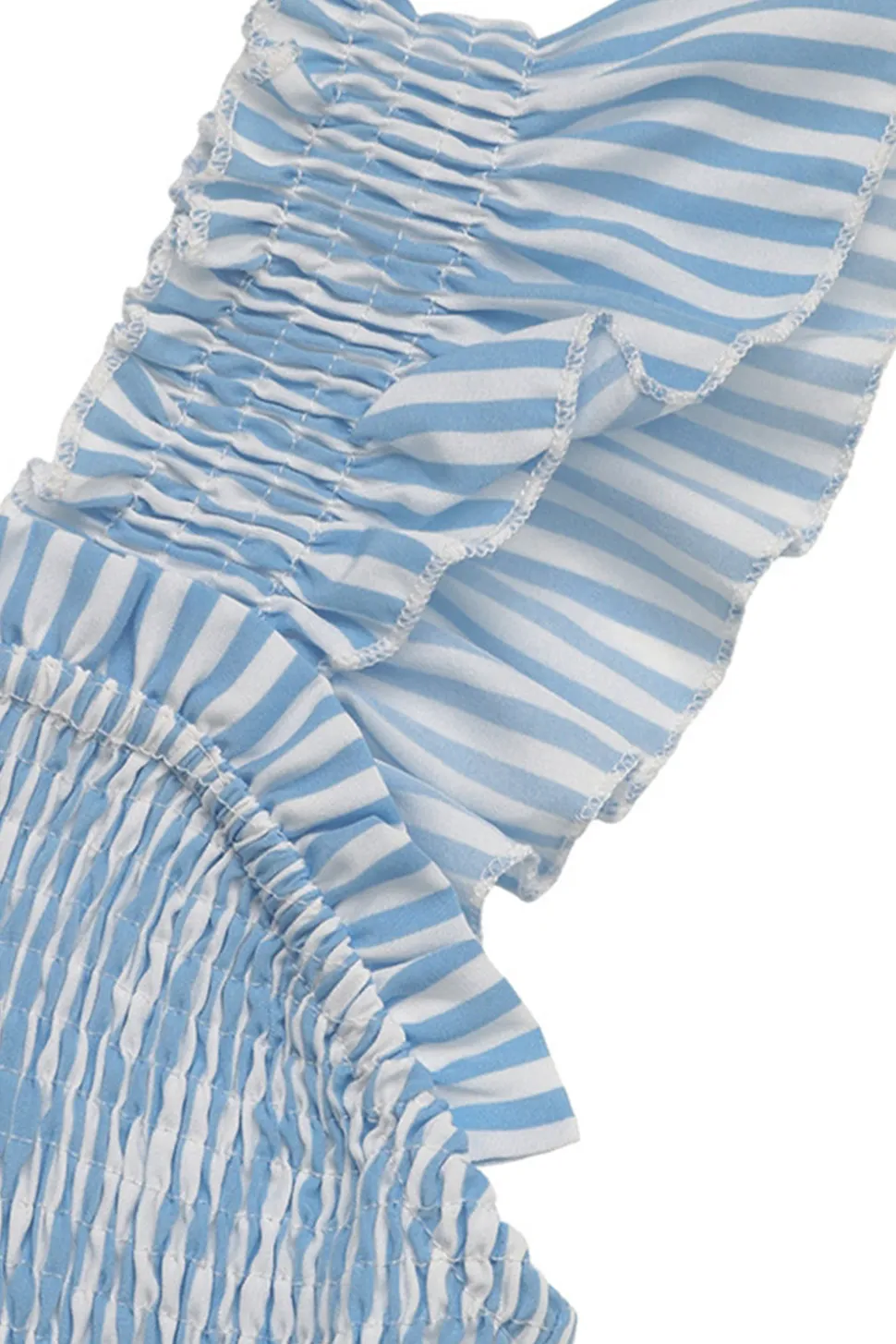 Vestido de Verão Azul Pescoço Quadrado Linha-A Midi