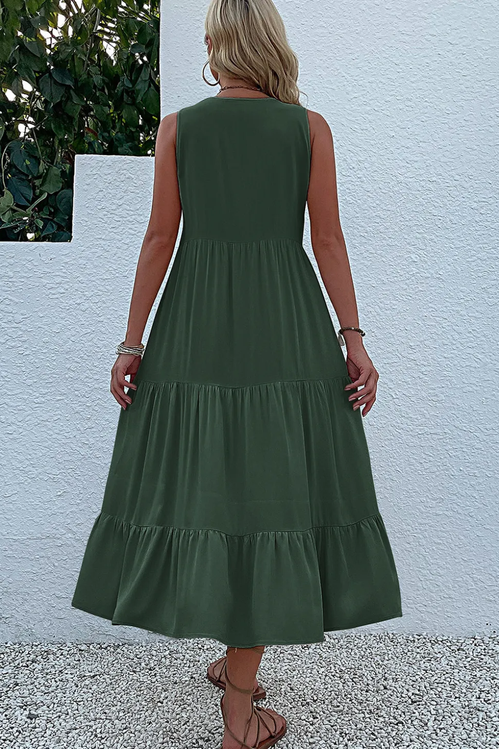 Vestido de Verão com Botões Preto Midi Linha-A Decote em V