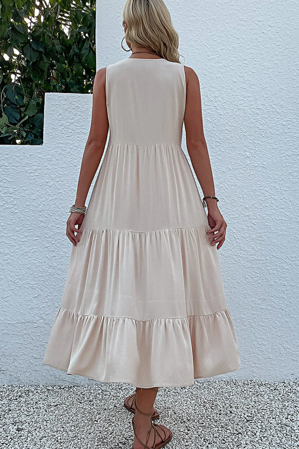 Vestido de Verão com Botões Preto Midi Linha-A Decote em V