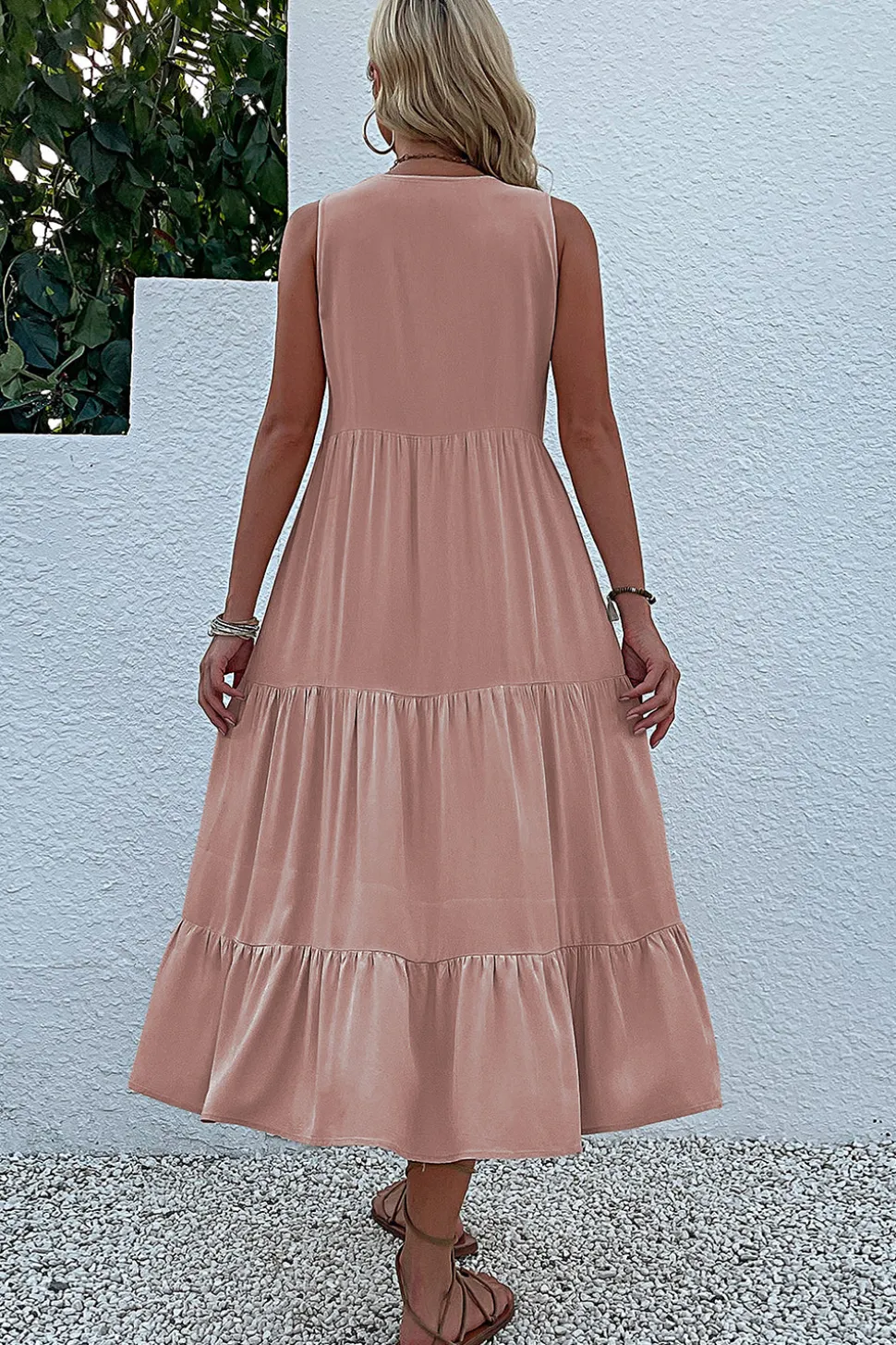 Vestido de Verão com Botões Preto Midi Linha-A Decote em V