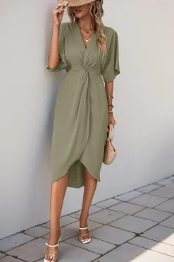 Vestido de Verão com Meias Mangas Preto Decote em V Bainha