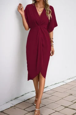 Vestido de Verão com Meias Mangas Preto Decote em V Bainha