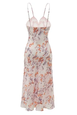 Vestido de verão de impressão de flor roxa branca