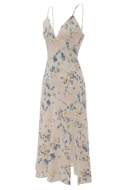 Vestido de verão de impressão de flor roxa branca