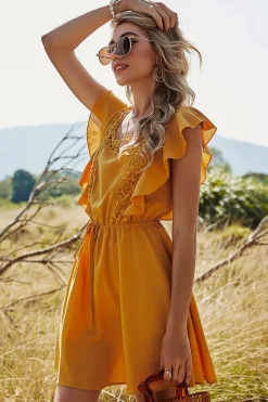 Vestido de verão de mangas de batwing amarelas