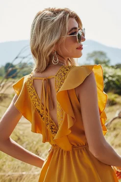 Vestido de verão de mangas de batwing amarelas