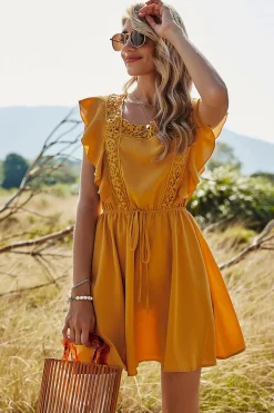 Vestido de verão de mangas de batwing amarelas