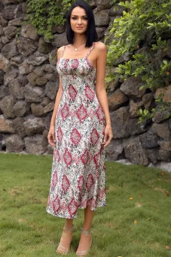 Vestido de verão de spaghetti de cobra vermelha