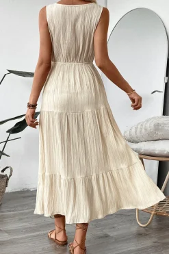 Vestido de Verão Decote em V Damasco Linha-A Longo