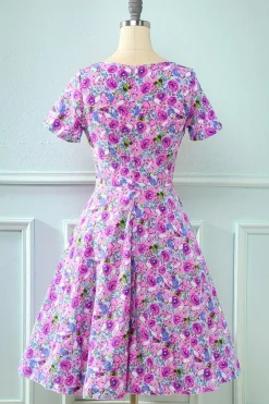 Vestido de verão vintage de pescoço quadrado floral