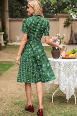 Vestido de verão vintage polka dots verdes