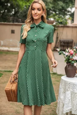 Vestido de verão vintage polka dots verdes