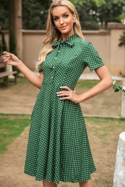 Vestido de verão vintage polka dots verdes