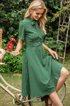 Vestido de verão vintage polka dots verdes