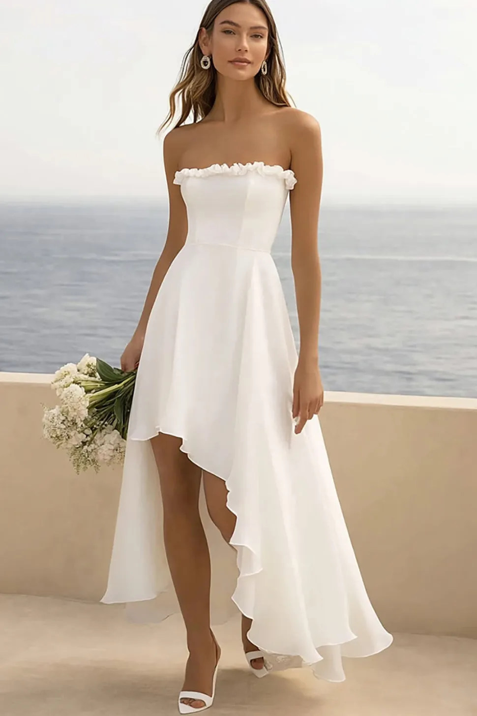 Vestido Direto Linha-A Assimétrico Longos Vestidos de Noiva