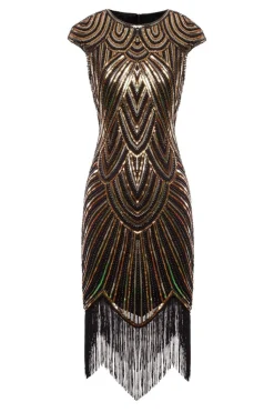 Vestido dos anos 1920 da franja do brilho de Gatsby do ouro