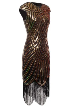 Vestido dos anos 1920 da franja do brilho de Gatsby do ouro