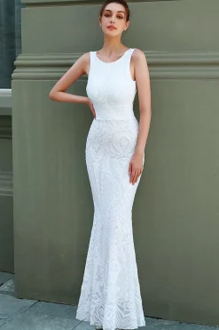 Vestido formal da sereia branca