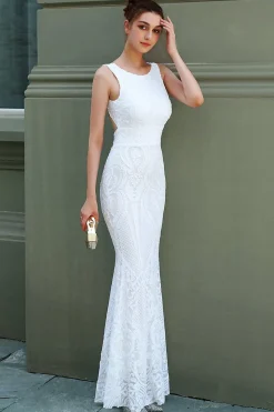 Vestido formal da sereia branca