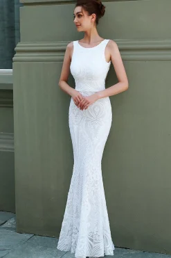 Vestido formal da sereia branca