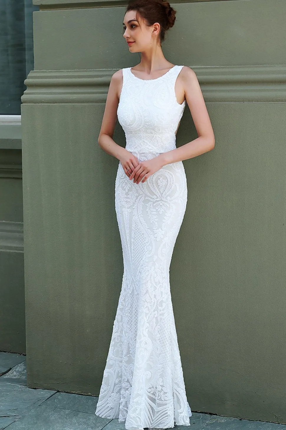 Vestido formal da sereia branca