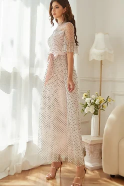 Vestido formal de festa de Polka Dots Cor-de-Rosa com Mangas