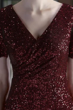 Vestido formal de sequin Borgonha Midi