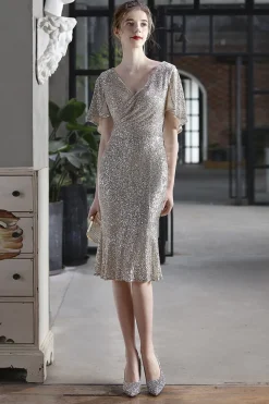 Vestido formal de sequin Borgonha Midi