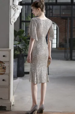 Vestido formal de sequin Borgonha Midi