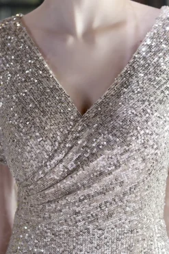 Vestido formal de sequin Borgonha Midi