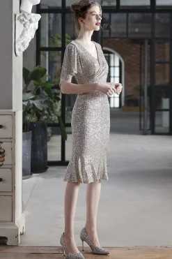 Vestido formal de sequin Borgonha Midi