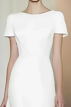 Vestido Formal Fit White Short Sleeves Straight Pencil Midi Formal