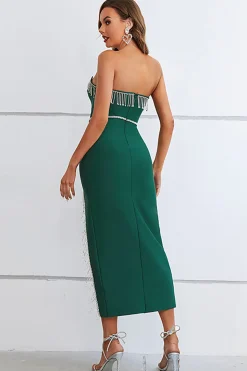 Vestido Formal Sem Alças Verde Escuro