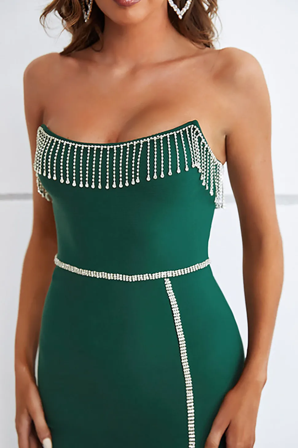 Vestido Formal Sem Alças Verde Escuro