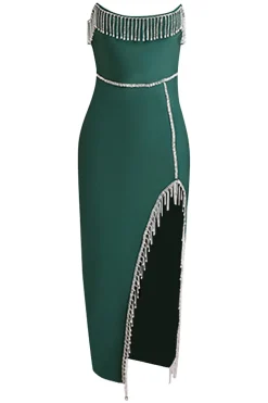 Vestido Formal Sem Alças Verde Escuro