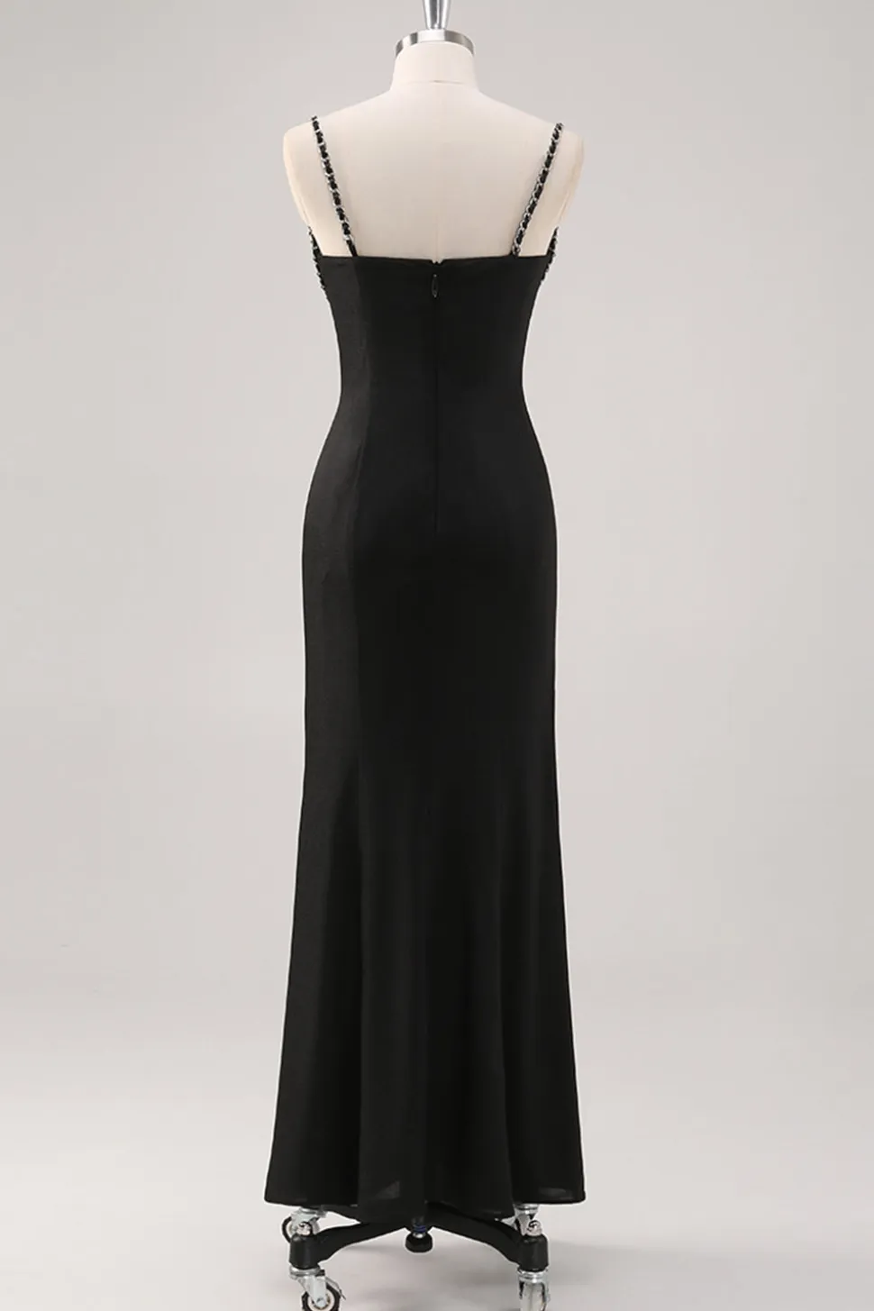Vestido formal simples de alças de espaguete preto