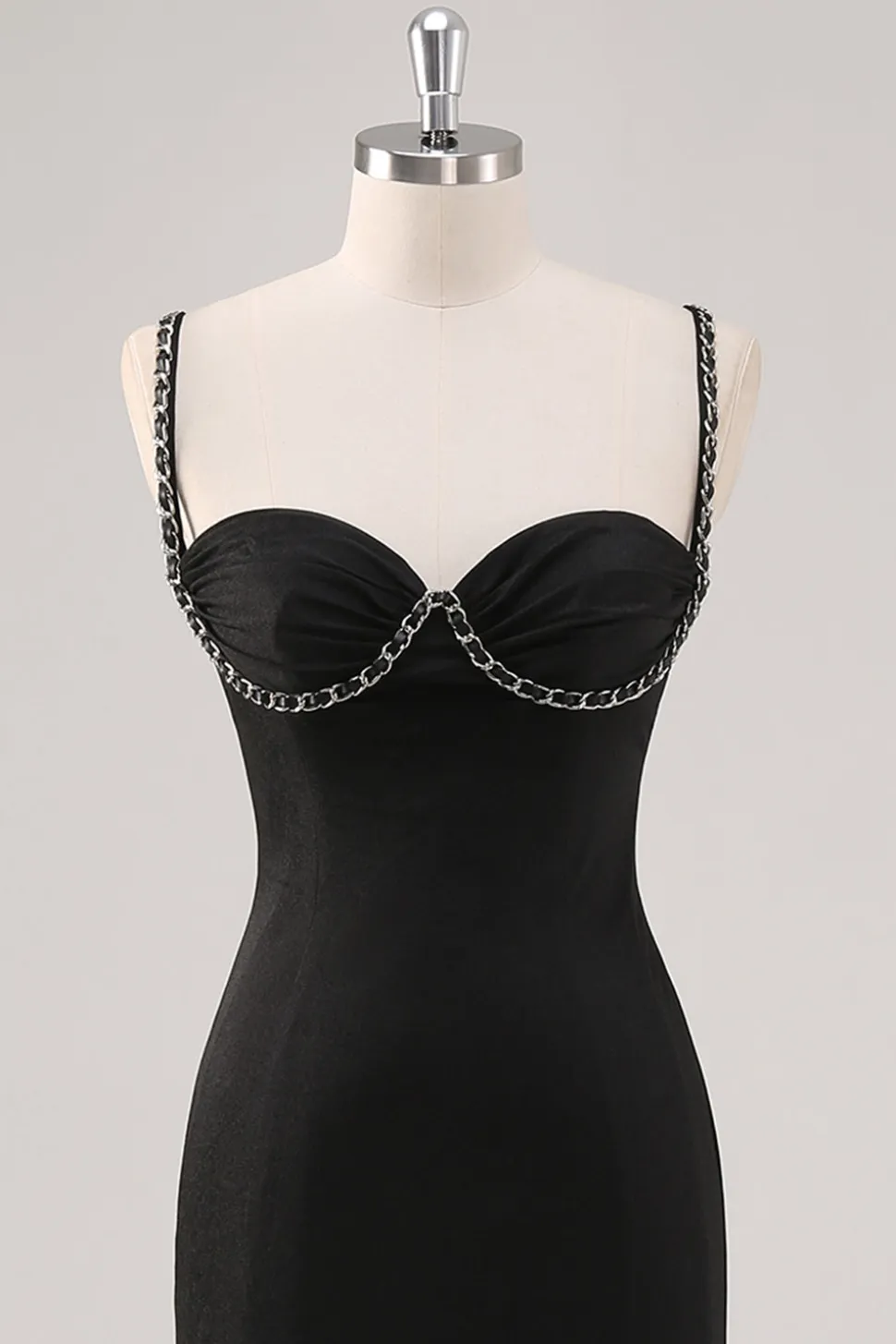 Vestido formal simples de alças de espaguete preto